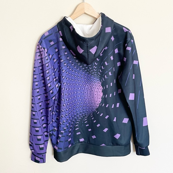 Geometric Tunnel Purple Graphic Hoodie Sweatshirt Adult size Medium NEW - Picture 3 of 6